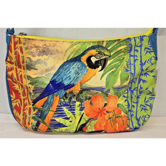 Guy Harvey Purse Parrot Tropical Bird Floral Colorful Bag Adjustable Sholder - Picture 2 of 14